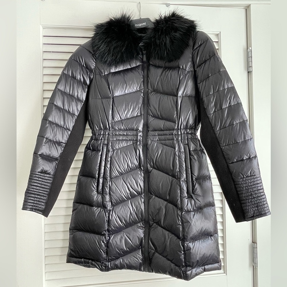 BCBGeneration Black Puffer Jacket with Faux Fur Collar